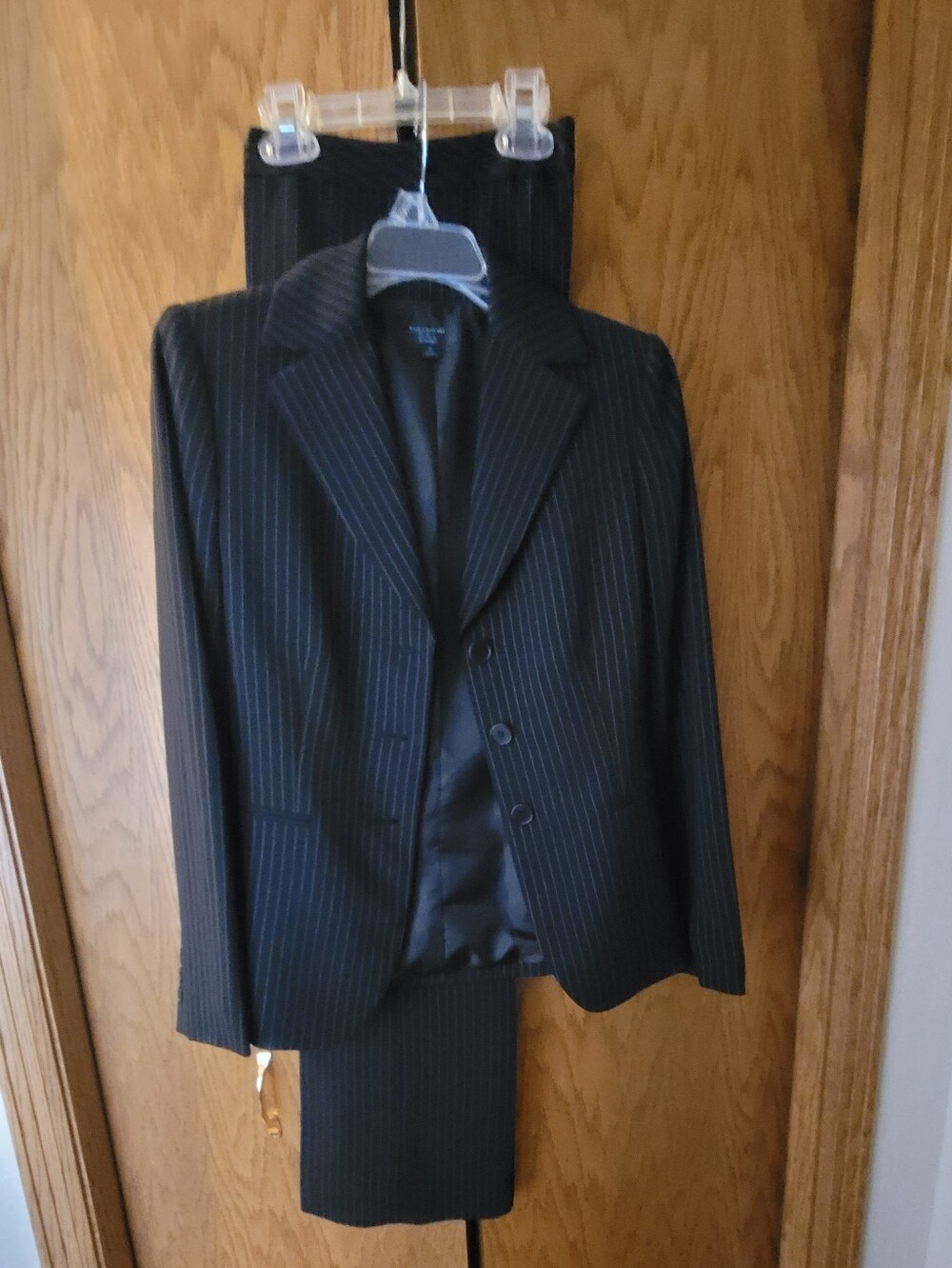 Tahari Black Pinstripe Women's Suit Jacket and Pants Set